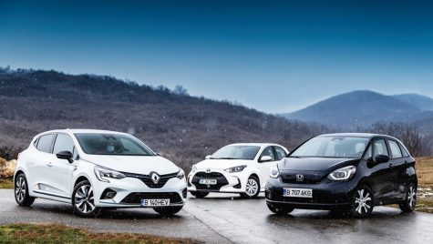 Test comparativ Honda Jazz e:Hev vs Renault Clio E-TECH, Toyota Yaris HYB